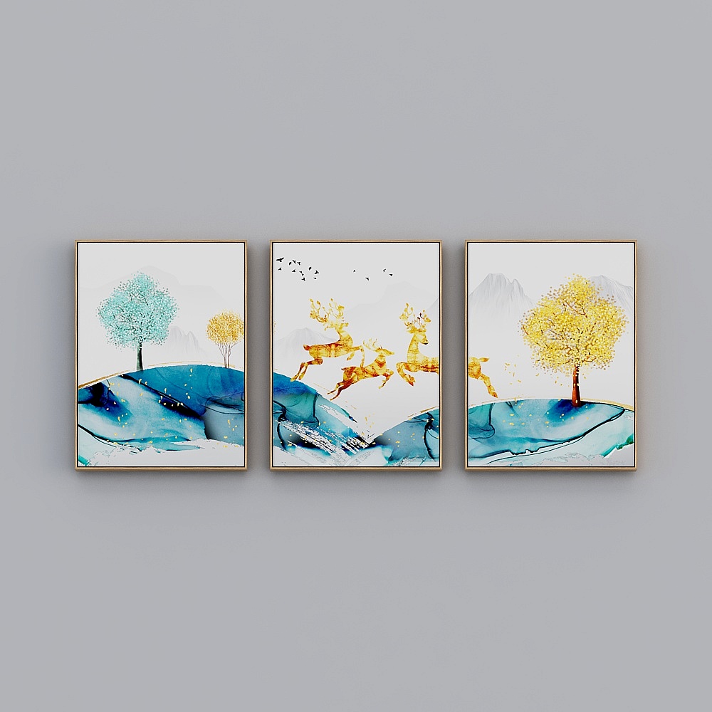 Courtesy full house with painting - modern living room decoration painting - living room triple - when to run U-Y