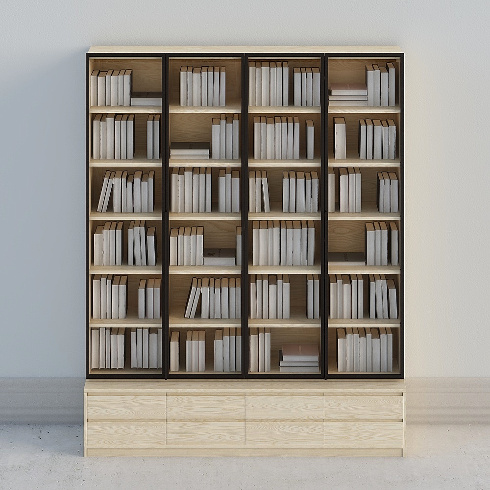 White wax wood . . . metal glass door bookcase