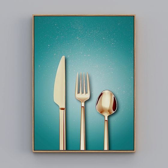 Elegant Gold Cutlery Set 3D model