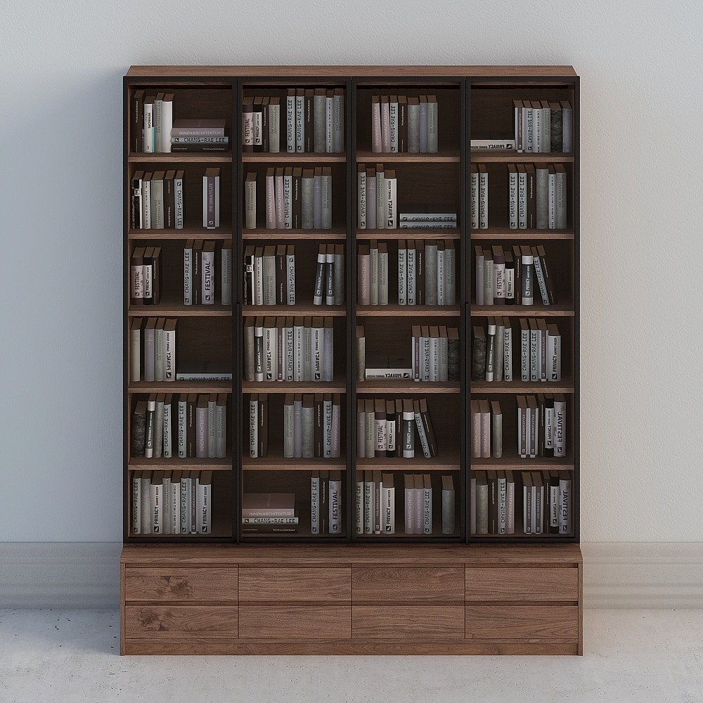 Nueces negras - Librero de puerta de vidrio metálico