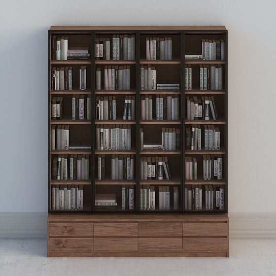 Nueces negras - Librero de puerta de vidrio metálico