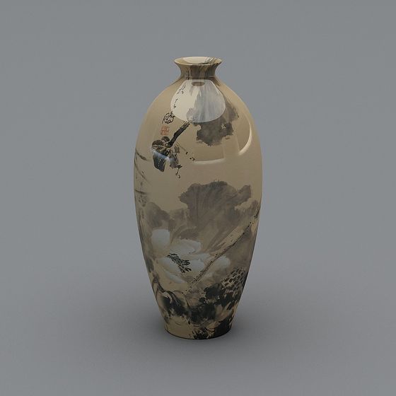 Elegant Ink Wash Vase 3D Model