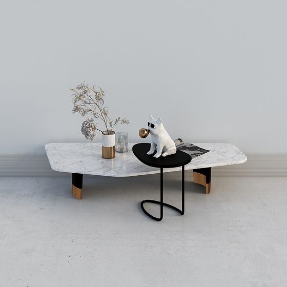 Marble Coffee Table and Metal Side Table 3D model