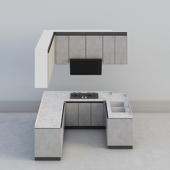Minimalist Kitchen 3D model Design for Urban Spaces