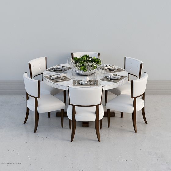 Elegant Low-Poly Dining Table and Chairs 3D model