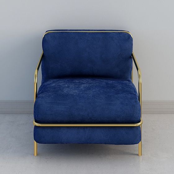 Luxurious Deep Blue Velvet Armchair 3D model