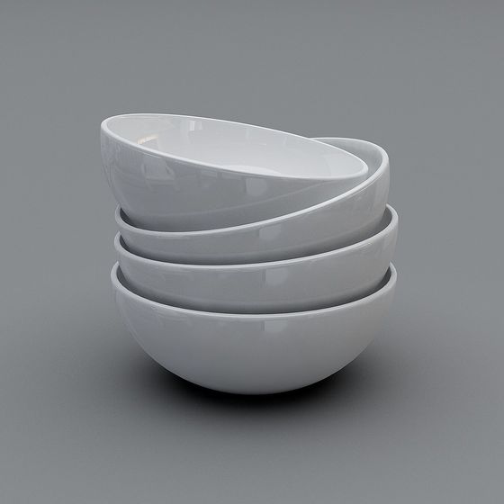 Minimalist White Bowl Set 3D model