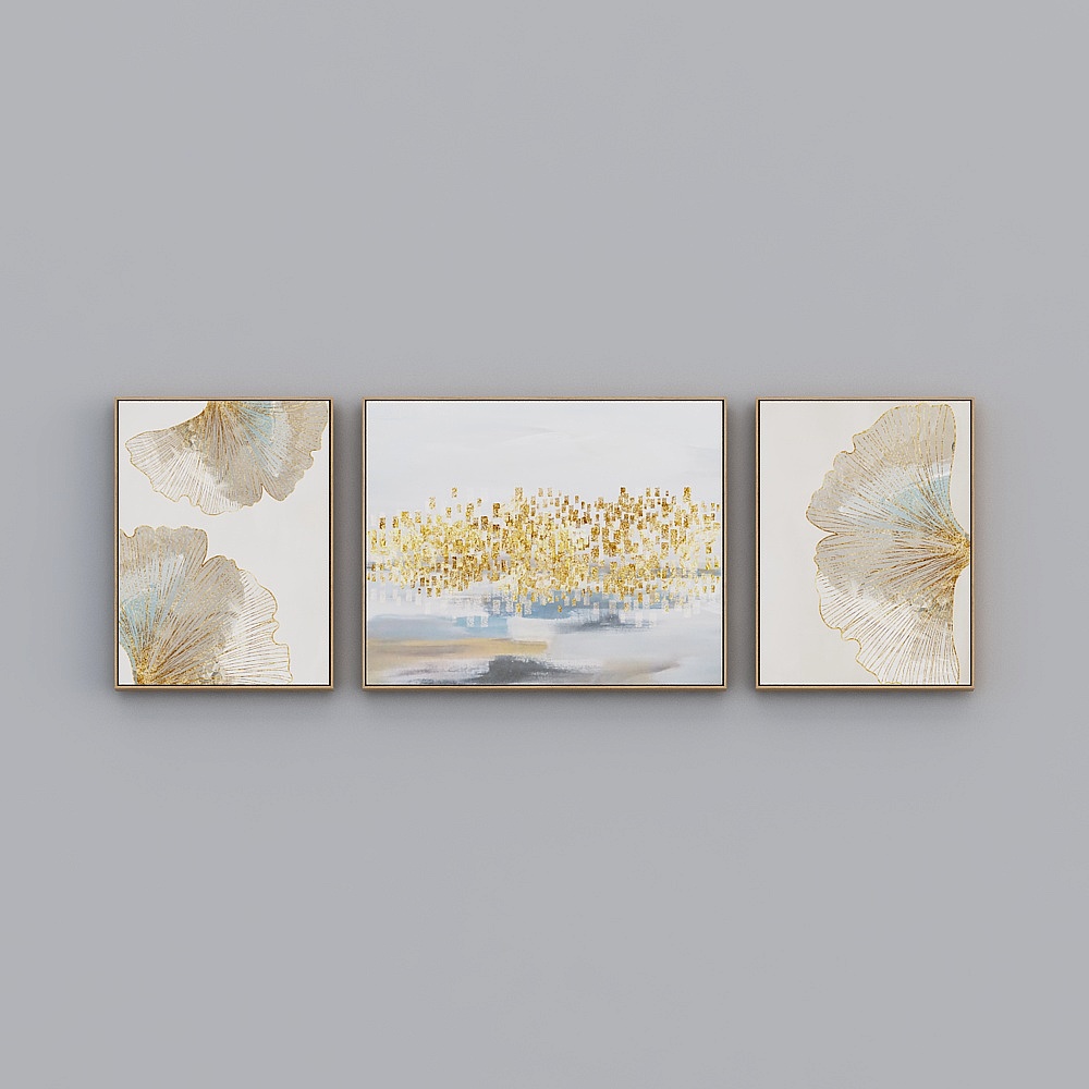 Courtesy full house with painting - modern living room decorative painting - triple - golden apricots reflected E