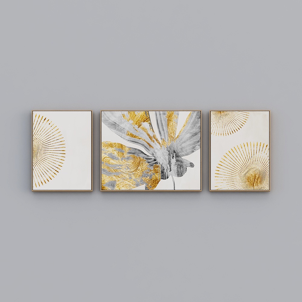 Courtesy full house with painting - modern living room decoration painting - triple - golden apricots reflect G