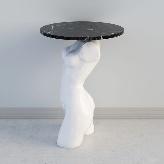 Unique Human Art Table 3D Model – Black Marble Top