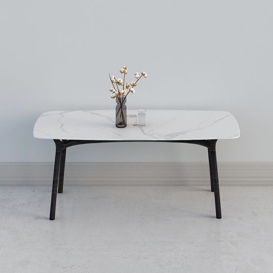 Gray Italian White Wax Wood Slab Dining Table 3D Model for Modern Dining