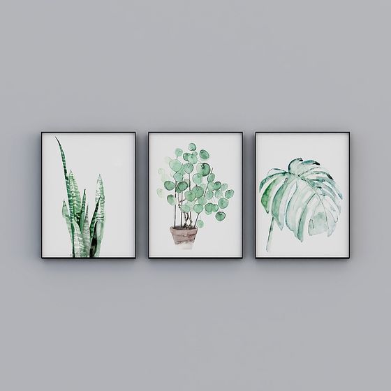Botanical Triptych 3D model for Vibrant Interiors
