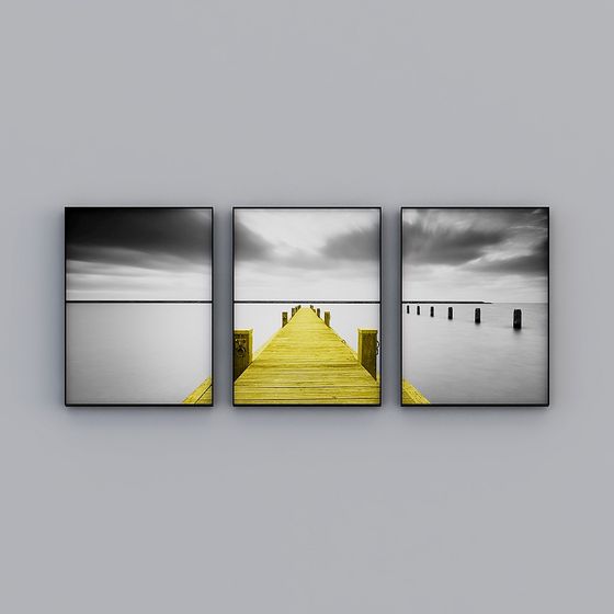 Coastal Charm Pier Triptych 3D Model