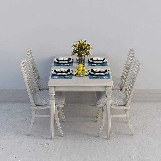 Chic Low-Poly Dining Table and Chair Set 3D Model