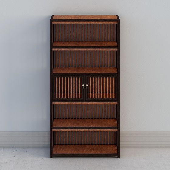 Wooden Slatted Bookshelf 3D model - Modern Minimalist Design