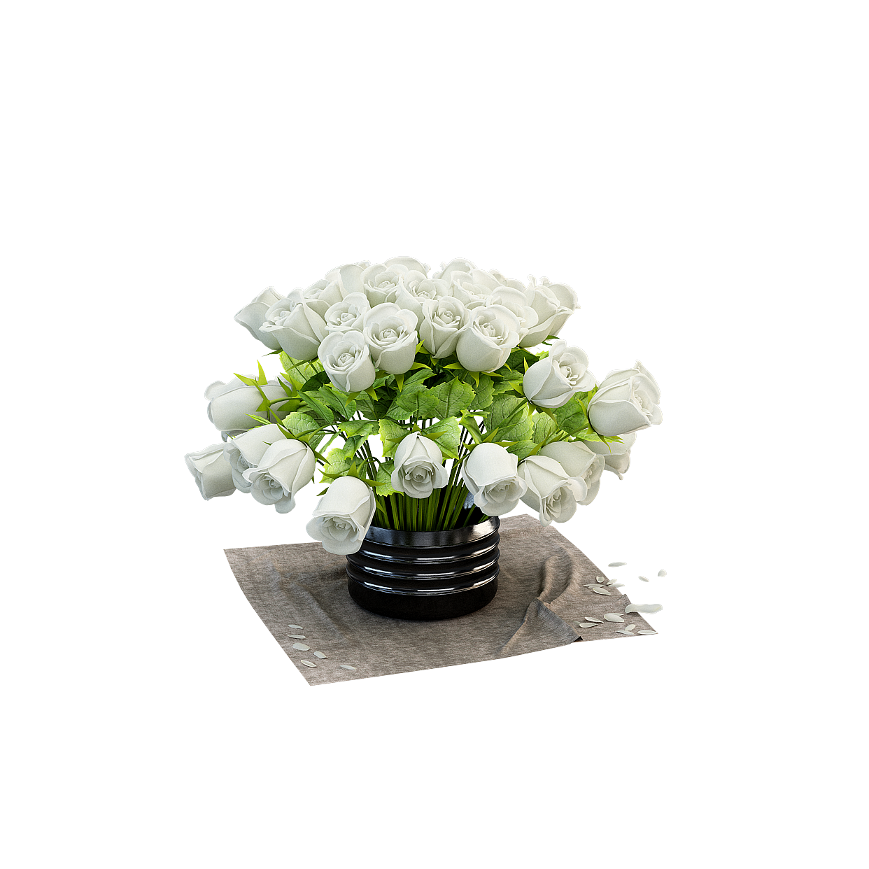 Elegant White Rose Bouquet 3D Model – Detailed Floral Asset
