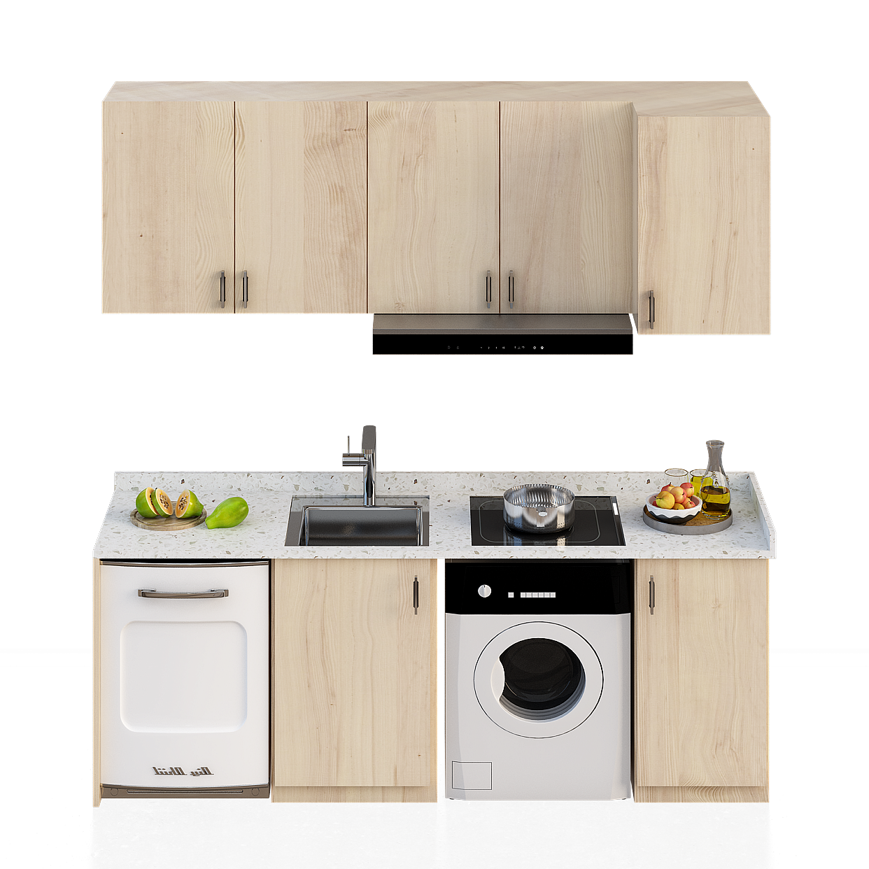 Modern Kitchen Design 3D Model – Light Wood Cabinets