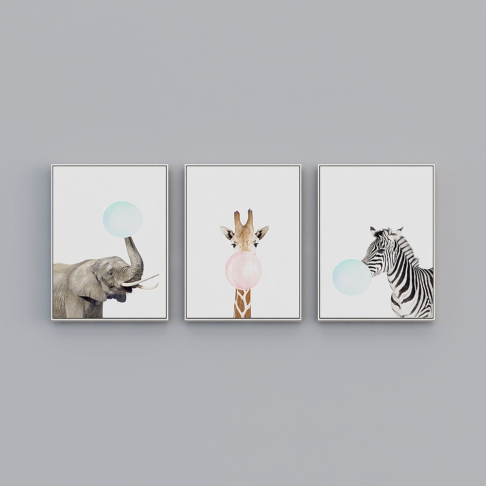 Courtesy full house with painting - modern guest bedroom decoration painting - living room triple - cartoon animal D