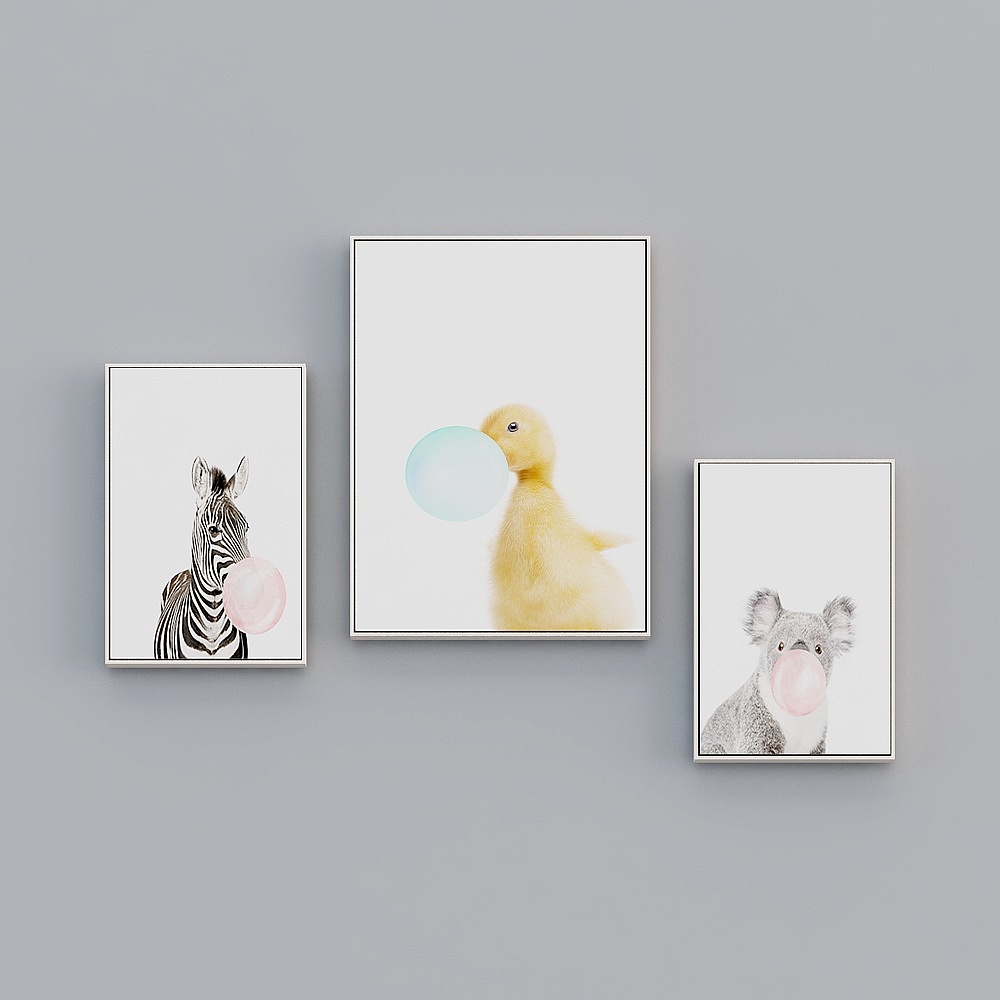 Courtesy full house with painting - modern guest bedroom decoration painting - living room triple - cartoon animal C
