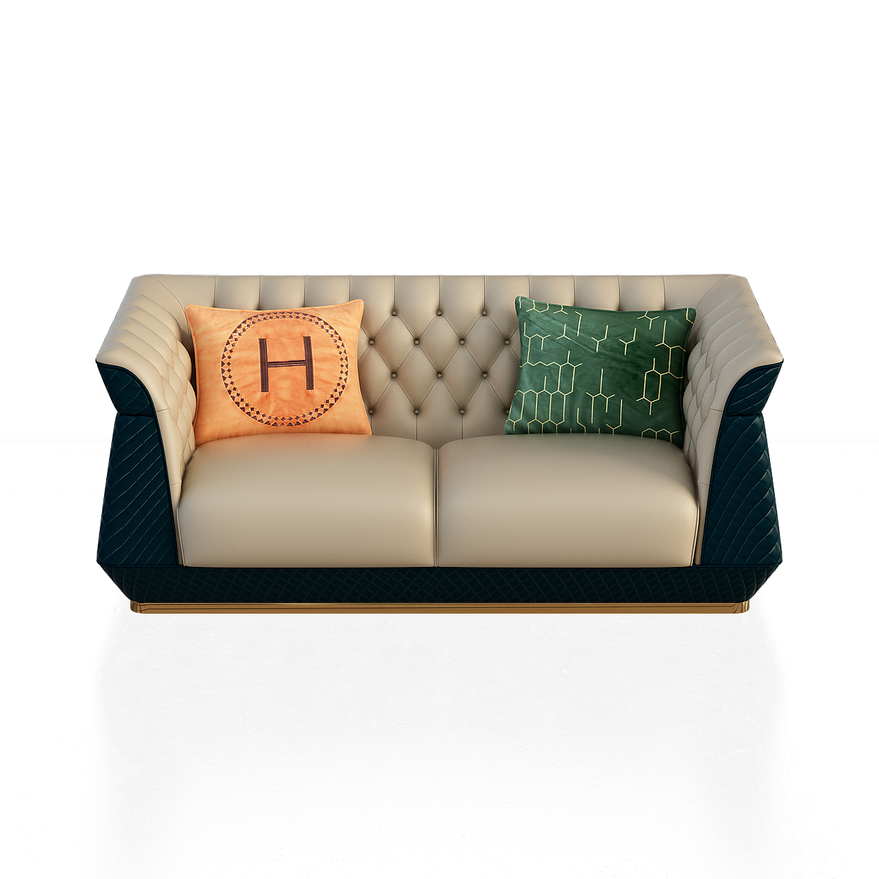 Modern Luxury Sofa 3D Model – Leather and Metal Base