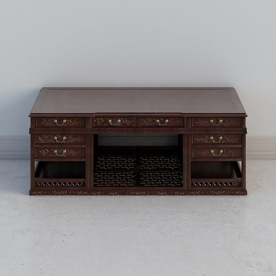 Blumen- und Vogel-Antik-Schreibtisch 217cm