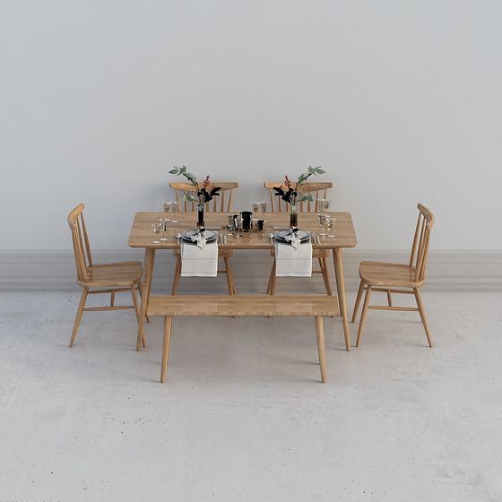 Nordic Dining Table and Chairs Set 3D model for Creative Projects