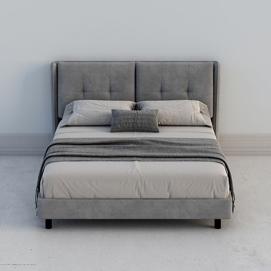 Gray Soft Bed 3D Model for Modern Bedrooms