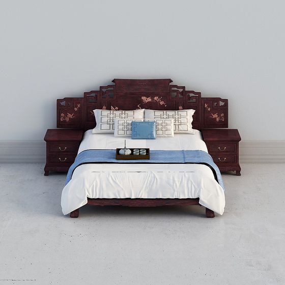 Elegant Chinese Bed 3D model
