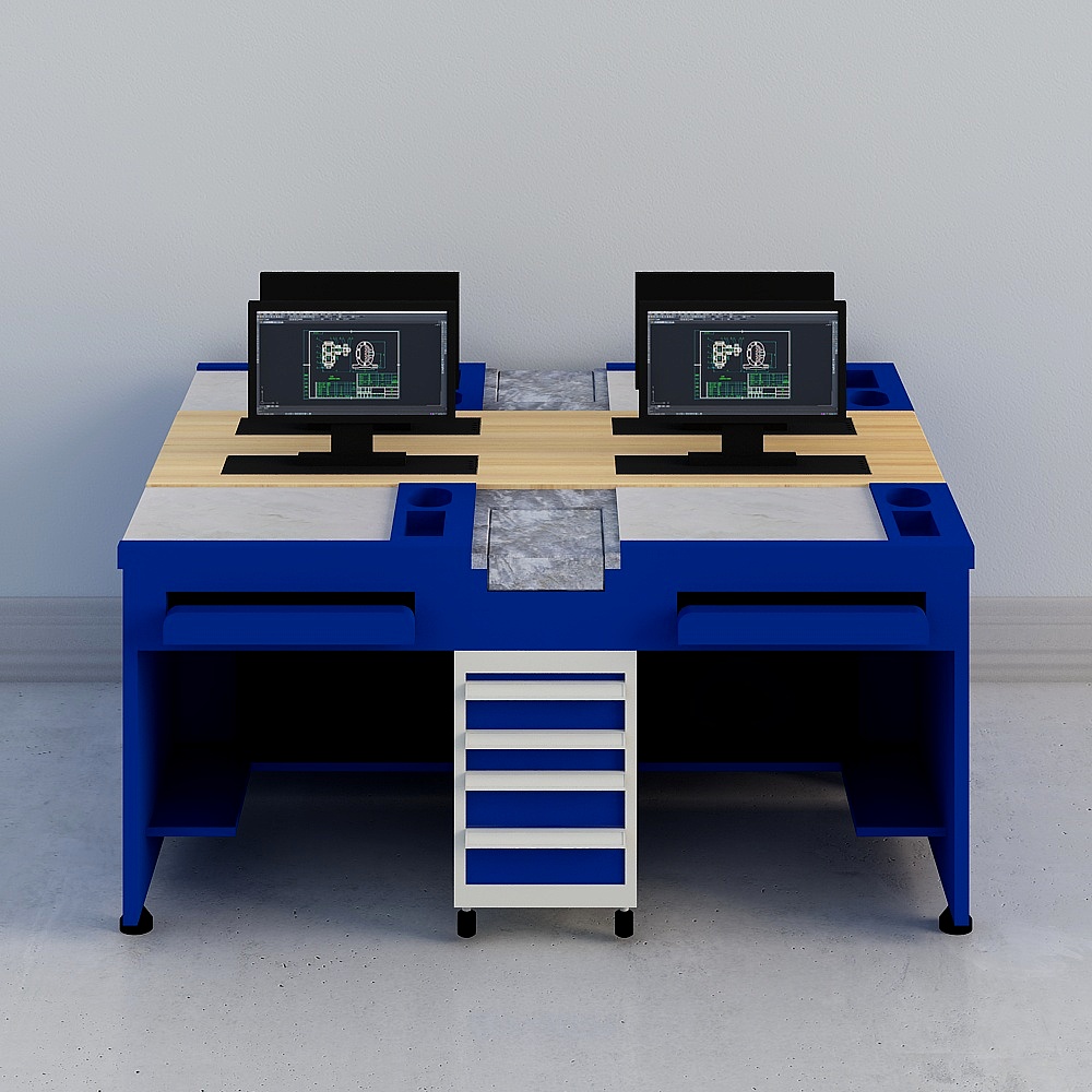 Dual Screen Office Desk 3D model