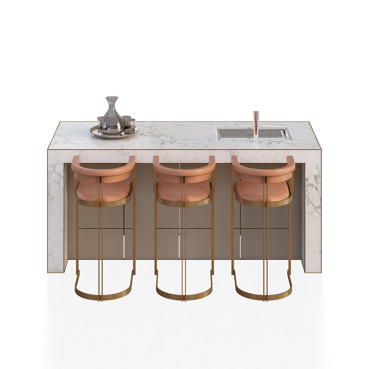 Marble Bar Table with Stool 3D Model – Chic Urban Design