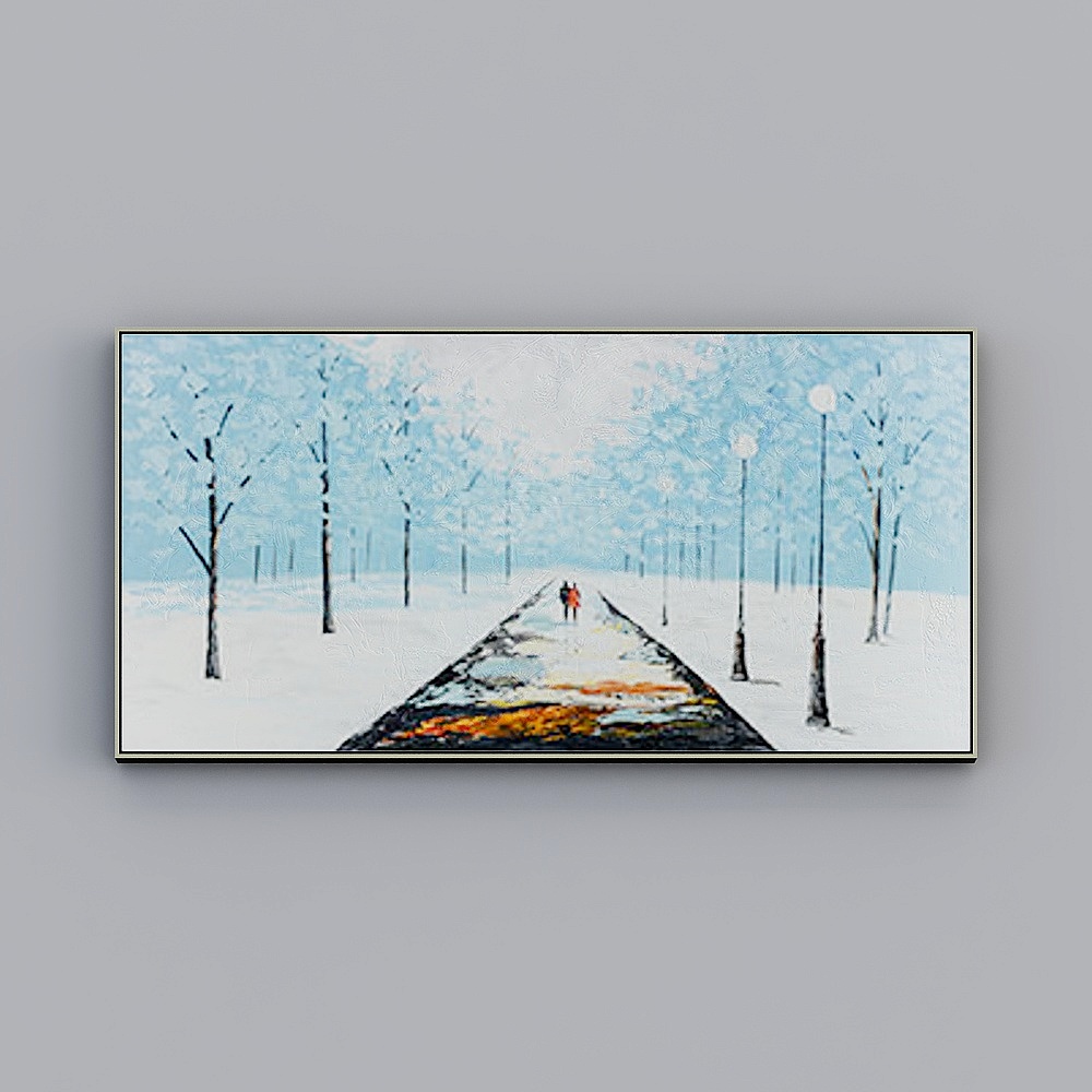 Courtesy full house with painting - modern guest bedroom decorative painting - oil painting - blue winter snow