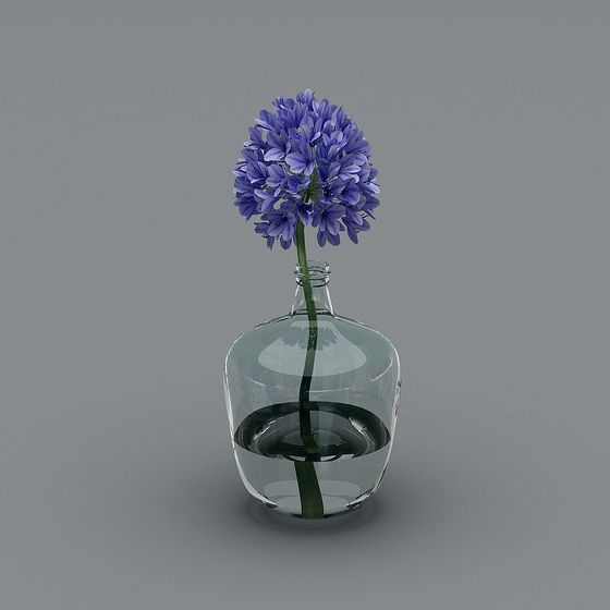 Glass Vase with Blue-Purple Flowers 3D model