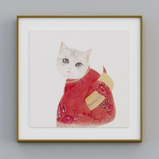 Cute Cat in Traditional Kimono 3D model