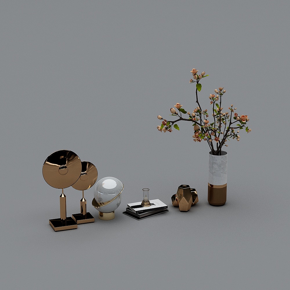 Elegant Low Polygon 3D Model with Gold and Marble Textures