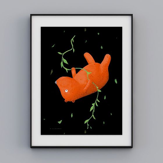 Low-Poly Orange Bird on Green Vine 3D model