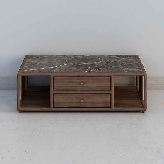 Urban Living Room Coffee Table 3D Model – Wooden & Marble
