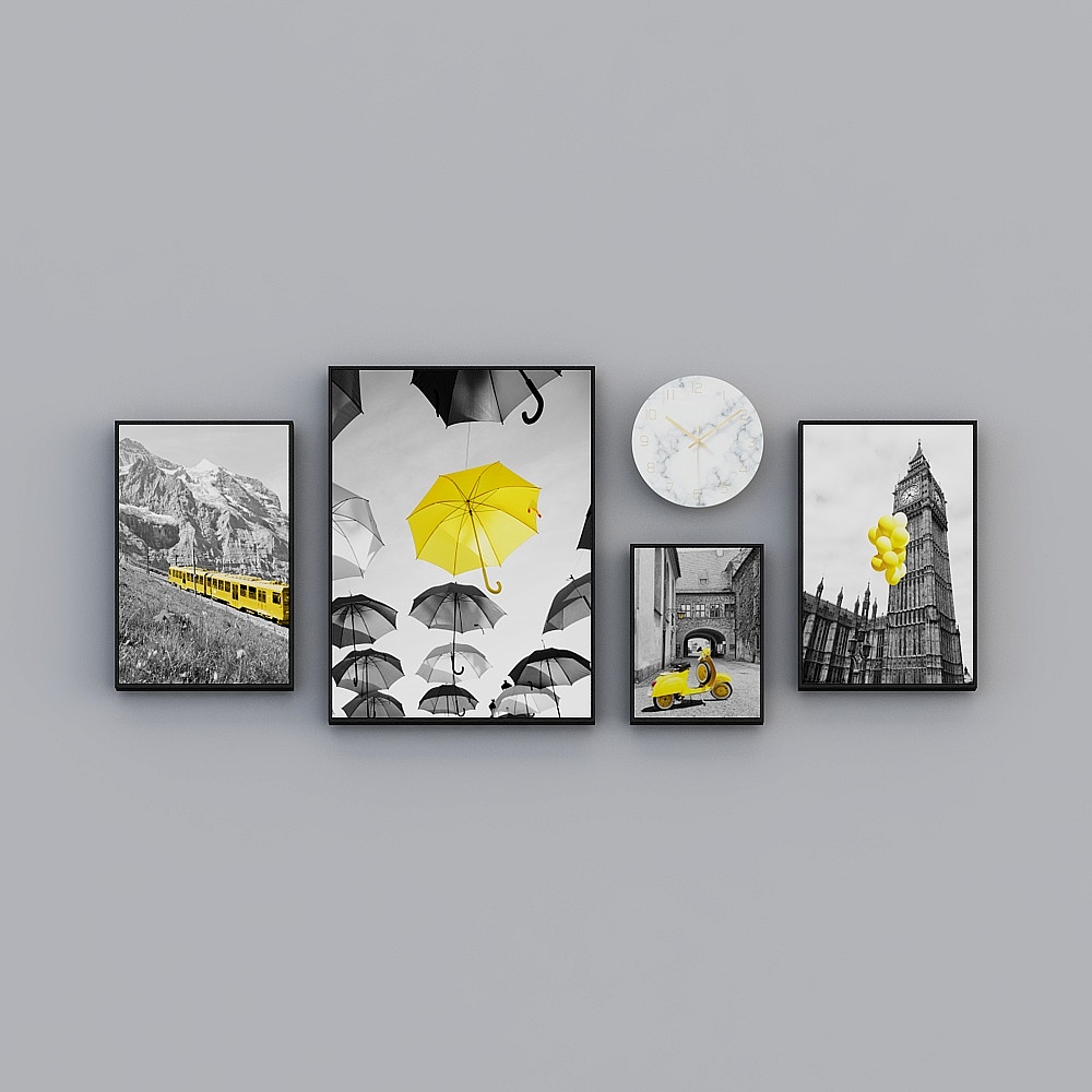 Courtesy Full House With Painting - Nordic Modern Living Room Decorative Painting - Multiple Clocks - Dream trip E