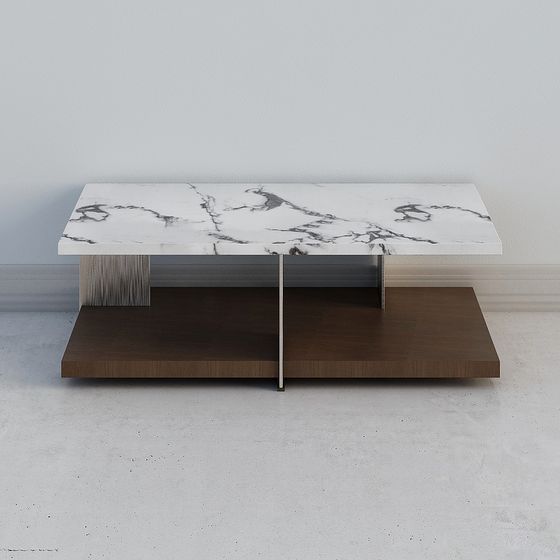 Elegant Marble and Wood Coffee Table 3D model