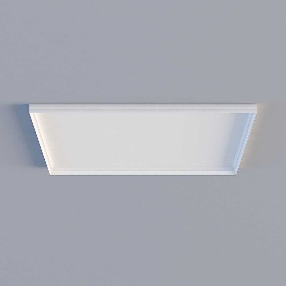 Modern white rectangular ceiling light with soft glow and clean lines on grey background