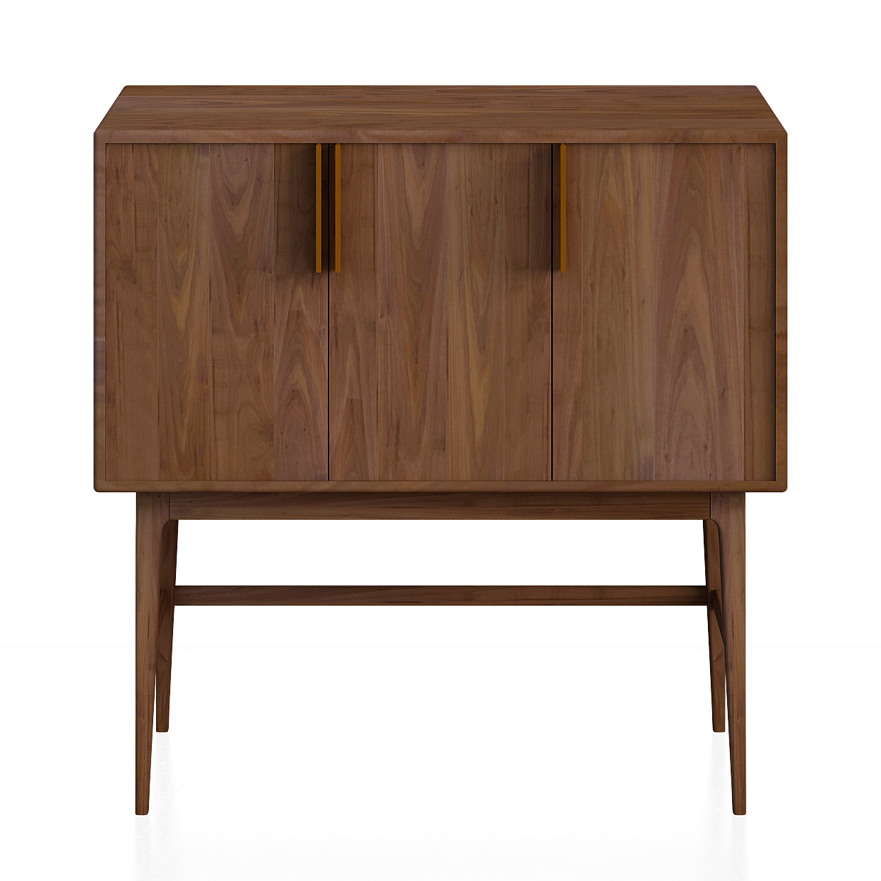 Mid-Century Modern Sideboard 3D Model – Wood & Gold