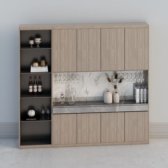 Elegant Low-Polygon Wine Cabinet 3D model for Modern Spaces