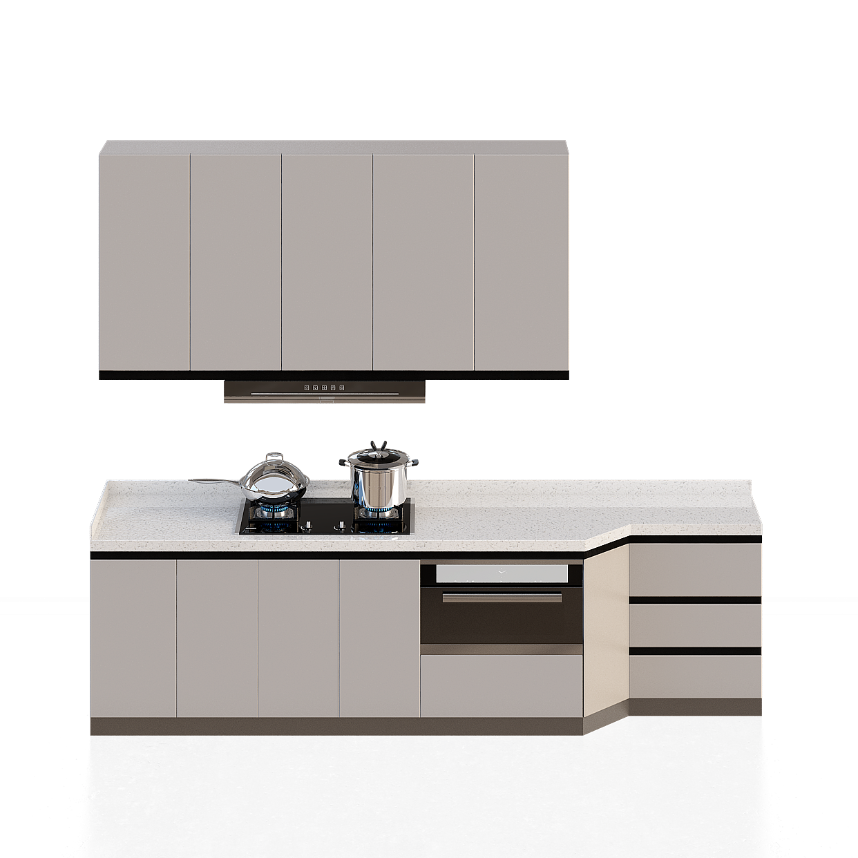 Modern Kitchen Cabinets 3D Model – Black and Earth Tones