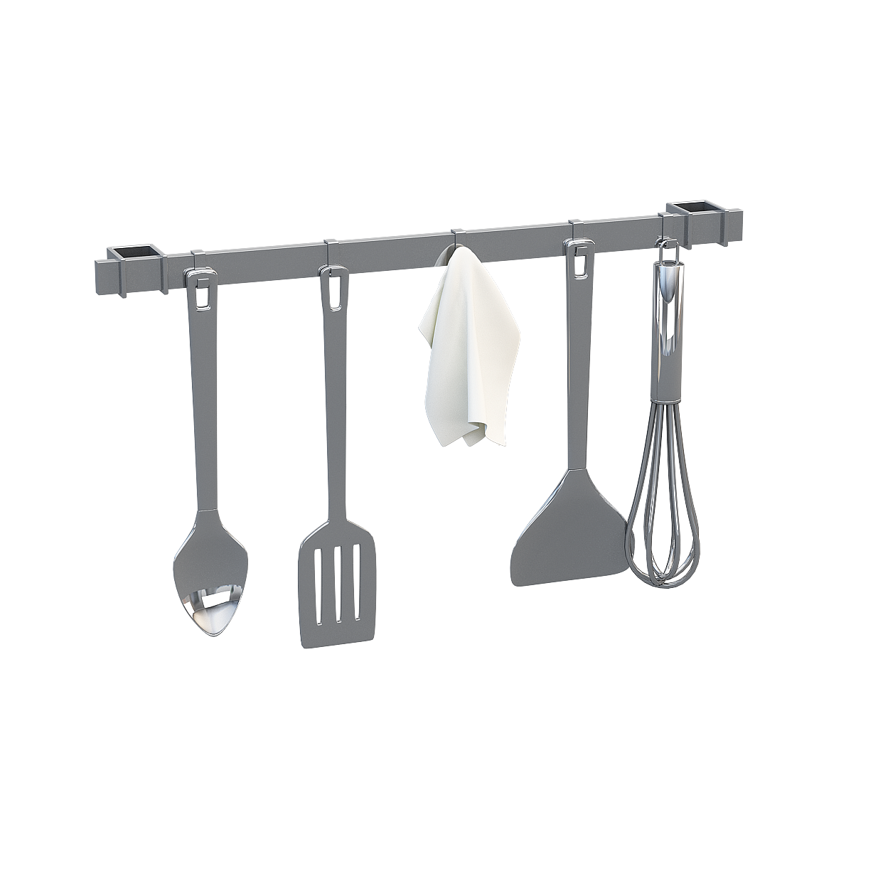 Elegant Kitchen Utensils 3D Model – Low-Poly Metallic Set