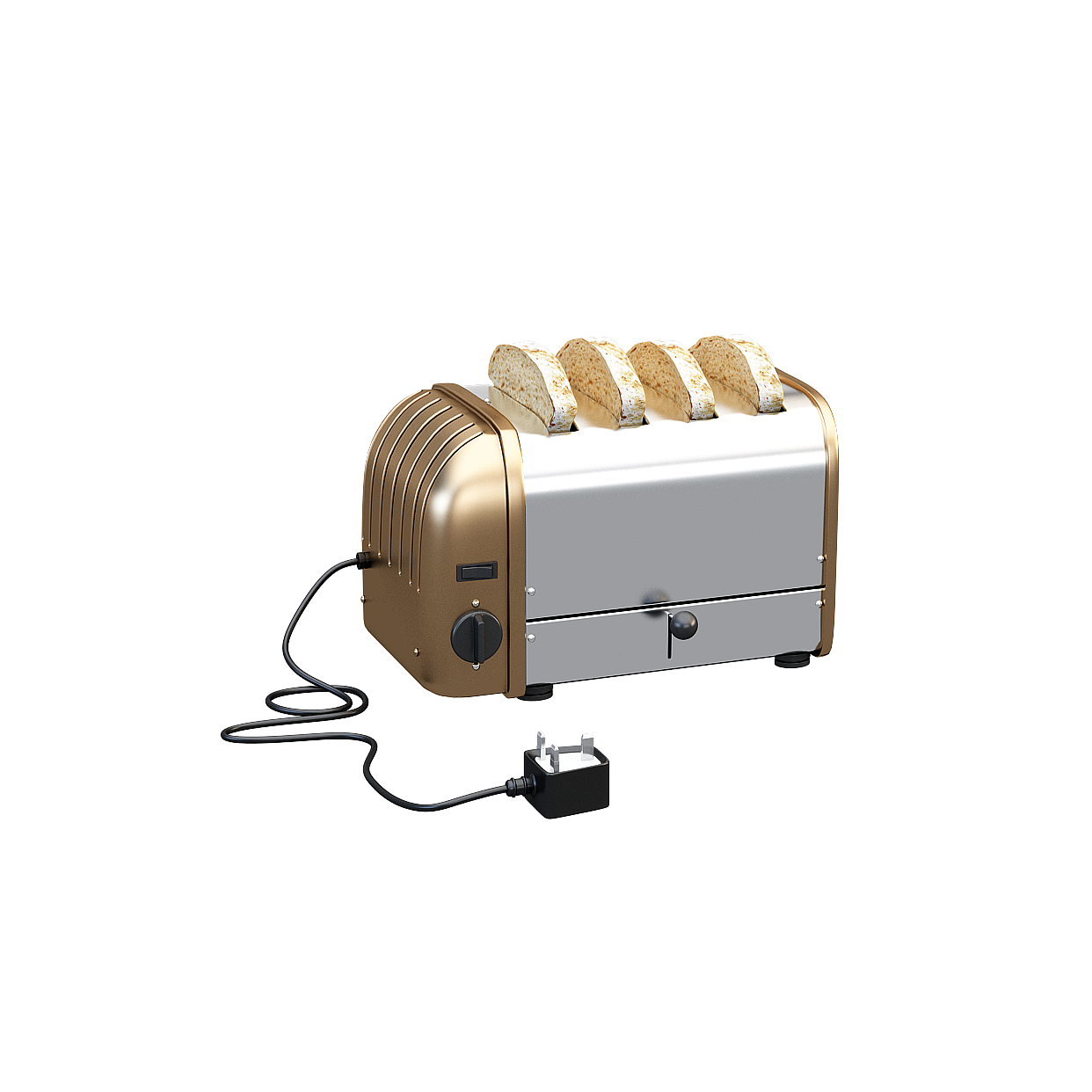 Retro Toaster 3D Model – Gold and Silver Finish