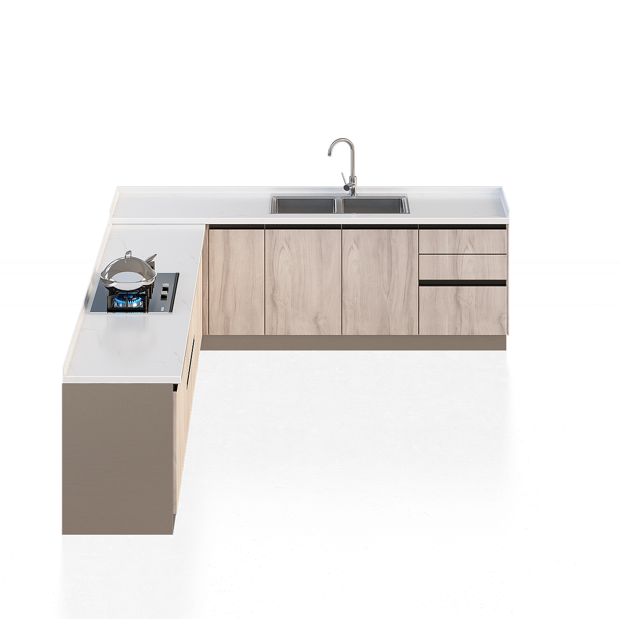 Modern Minimalist Kitchen 3D Model – Low-Poly Wood Design