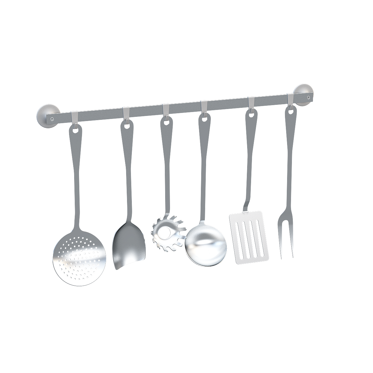 Elegant Kitchen Tools Rack 3D Model – Metallic Utensils