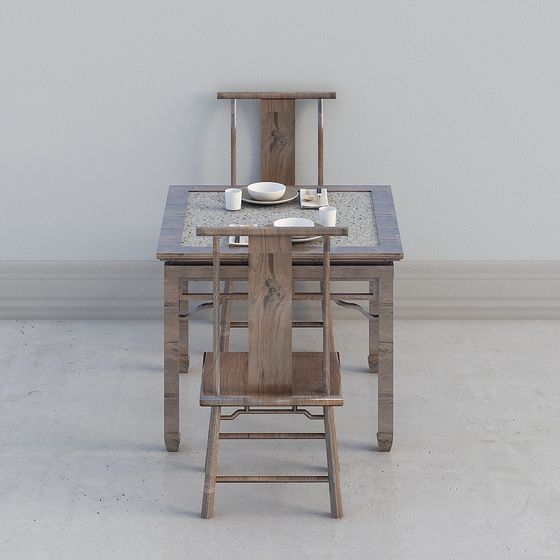 Timeless Wooden Dining Table and Chairs 3D model