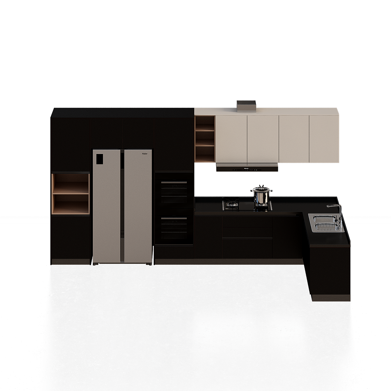 Modern Kitchen Cabinets 3D Model – Black Matte Finish