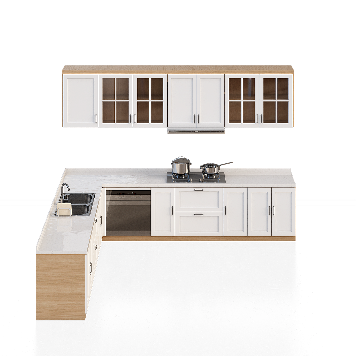 Farmhouse Kitchen Cabinets 3D Model – Earth Tone Wood