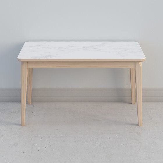 Elegant Marble Dining Table 3D Model – Low-Poly Wood Frame